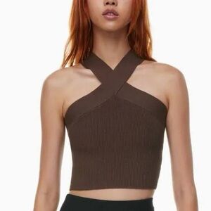 Babaton Brown Asymmetrical Cut Out Tank Top